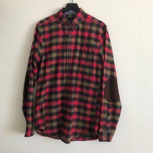 J. Crew Autumnal Plaid Shirt with Suede Elbow Patch, MEDIUM TALL